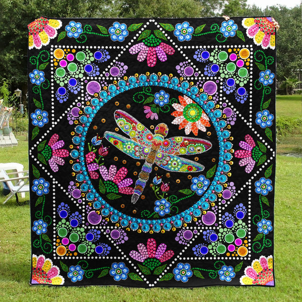 Northeastern Woodland style double curve and Dragonfly online designs Velveteen Plush Blanket. Soft Dragonfly Mandala design. Lightweight 60 x 80