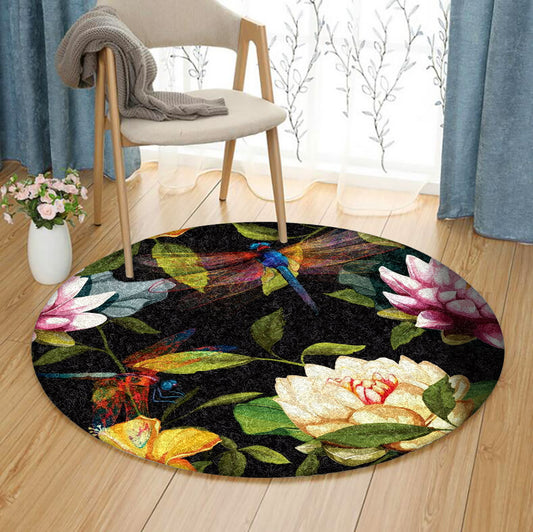 Dragonfly Flower HM1610035TM Round Area Rug