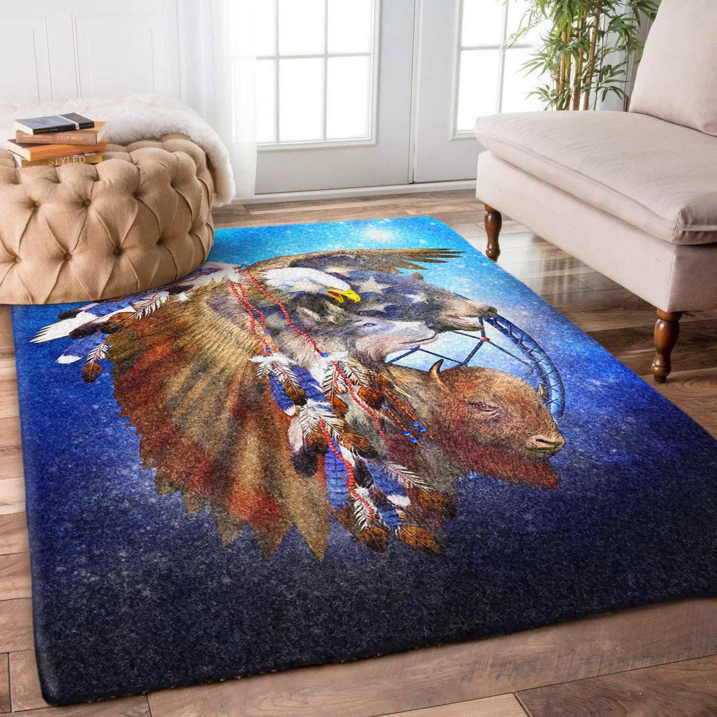Dreamcatcher Spirit Animal Eagle Wolf Bear Buffalo Native American BT2210107R Rug