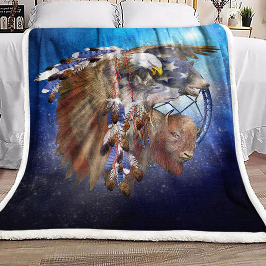 Dreamcatcher Spirit Animal Eagle Wolf Bear Buffalo Native American BT2210110F Sherpa Fleece Blanket