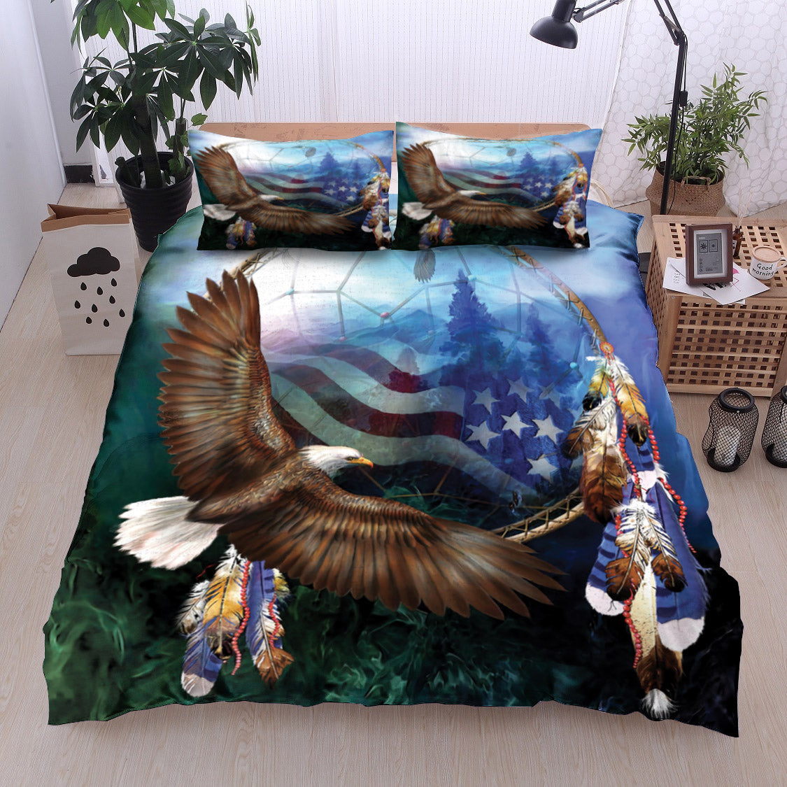 Dreamcatcher Spirit Of Eagle Native American American Flag BT22100148MDB Bedding Sets