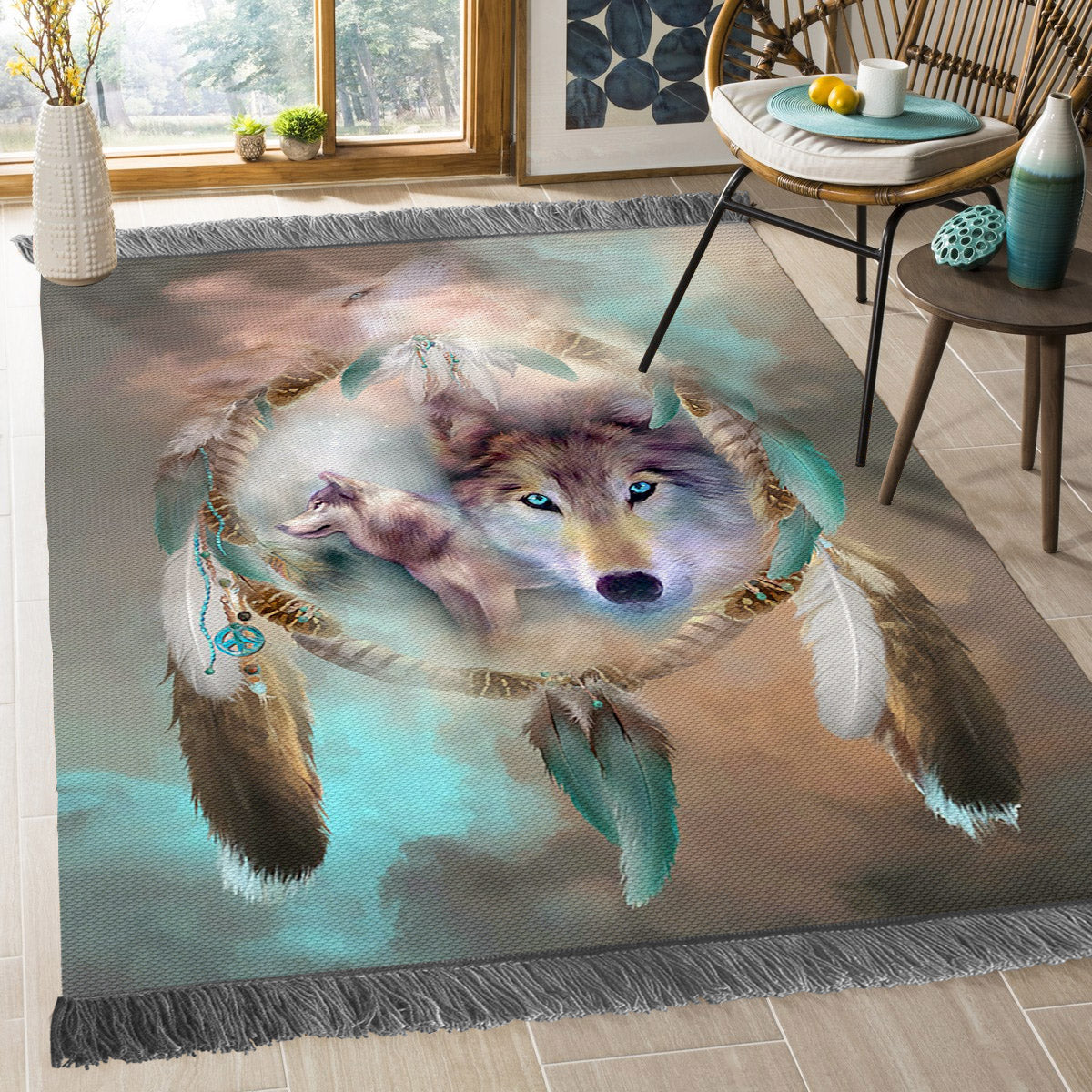 Dreamcatcher Wolf BT2110129O Decorative Floor-cloth