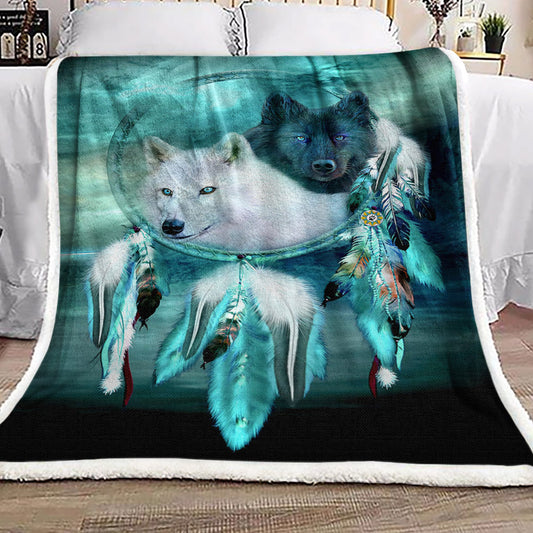 Dreamcatcher Yin Yang Wolf BT2110128F Sherpa Fleece Blanket
