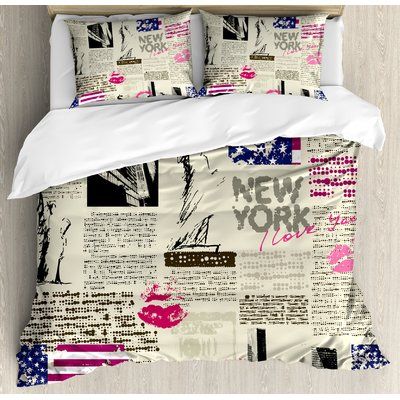 East Urban Home Newspaper New York CLA0410109B Bedding Sets