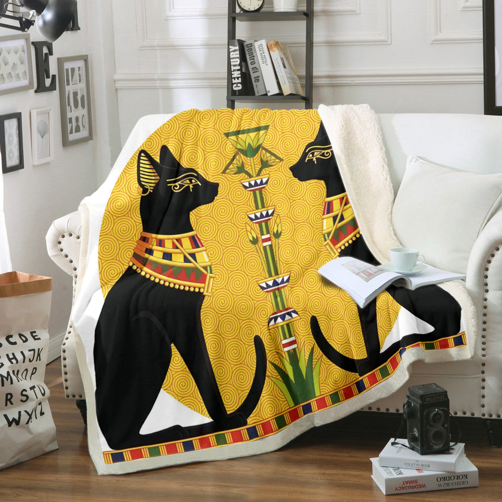 Egyptian Black Cat HT0510061TT Sherpa Fleece Blanket