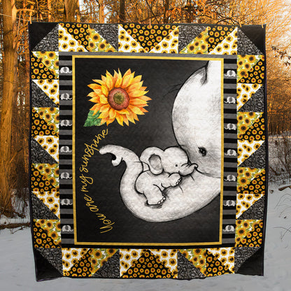 Elephant Sunflower You Are My Sunshine CLA0810165Q Quilt Blanket