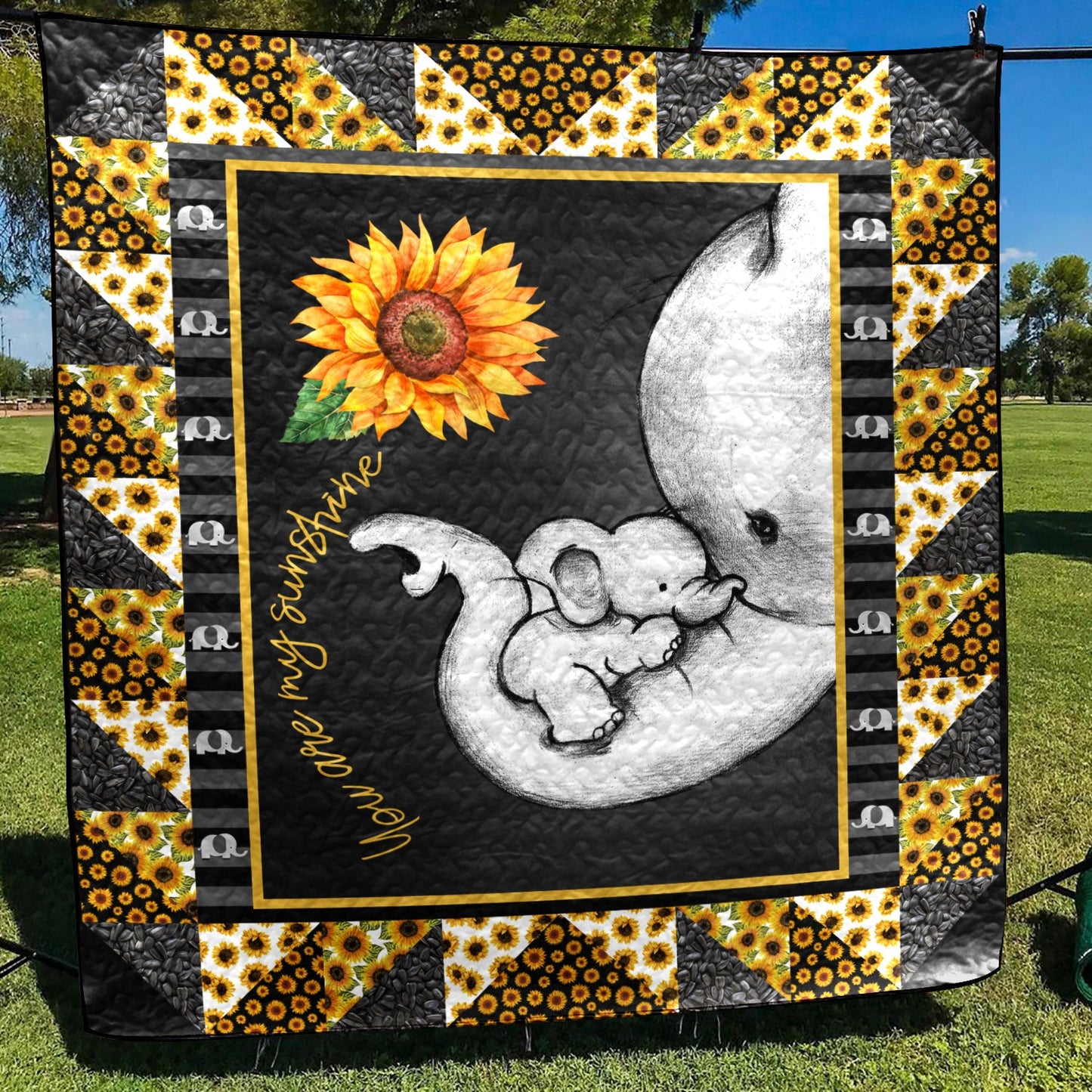 Elephant Sunflower You Are My Sunshine CLA0810165Q Quilt Blanket