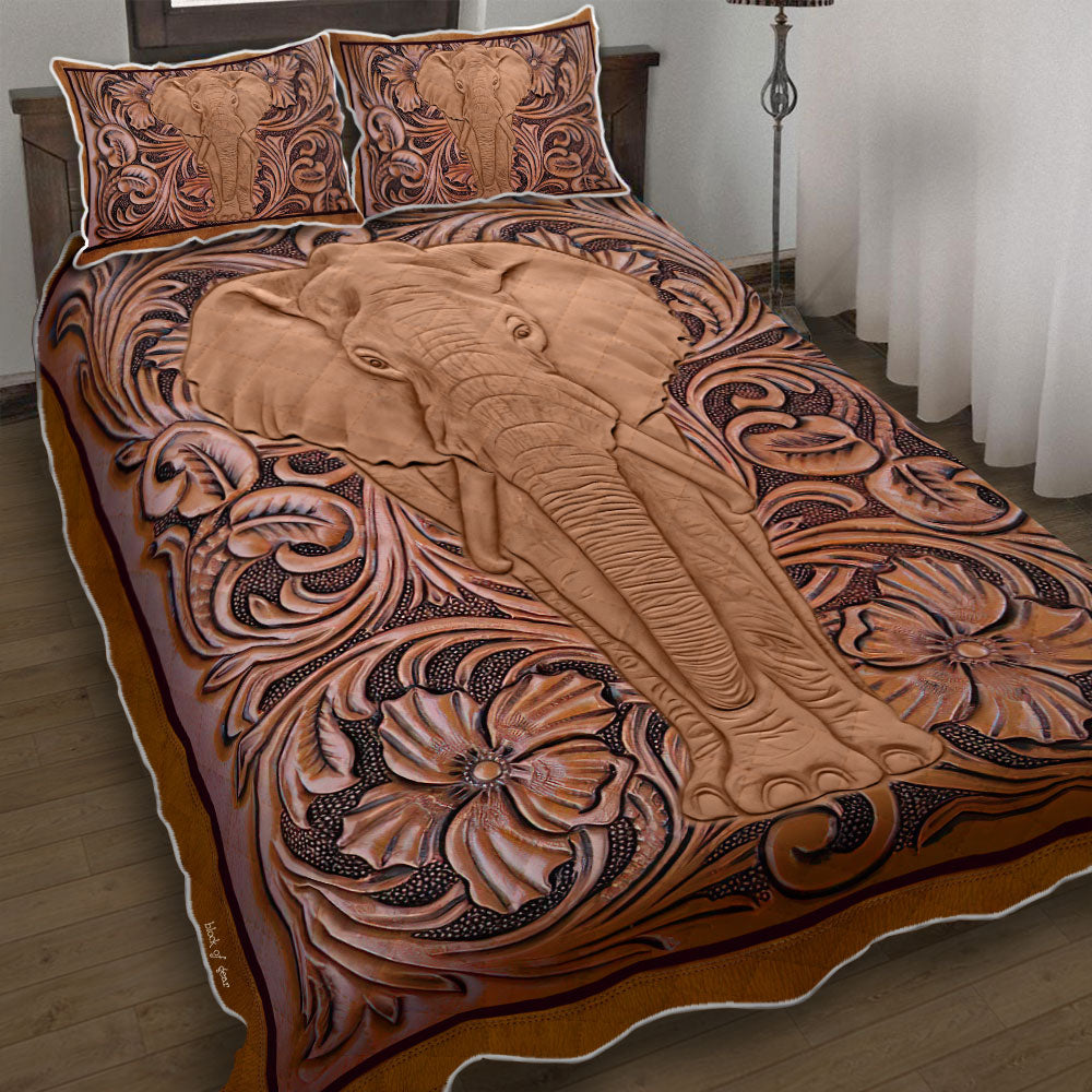 Elephant Wood Sculpture Quilt Bedding Set CLH1609006