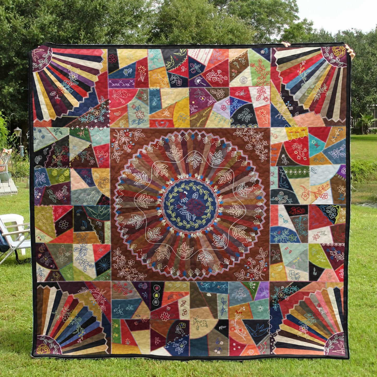 Embroidery And Patchwork Crazy Quilt Blanket HN250602M