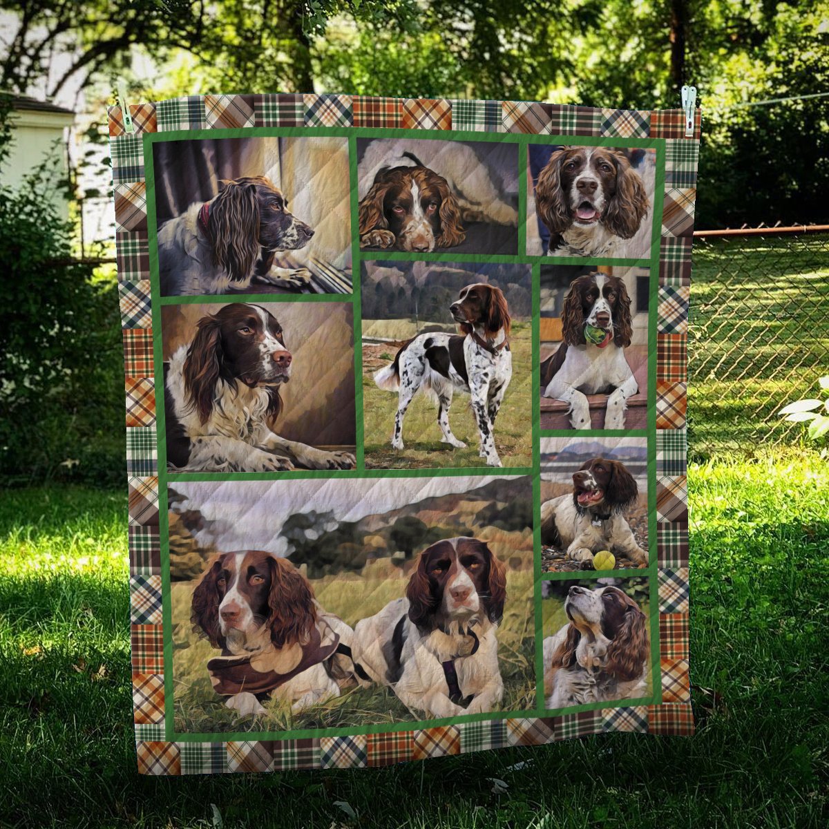 English Springer Spaniel Playing CL10100116MDQ Quilt Blanket