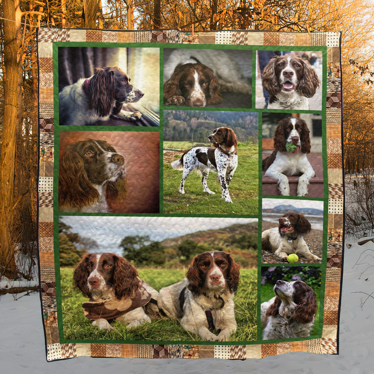 English Springer Spaniel Playing CL10100116MDQ Quilt Blanket