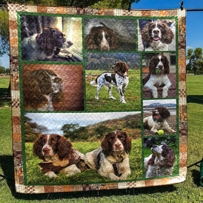 English Springer Spaniel Playing CL10100116MDQ Quilt Blanket