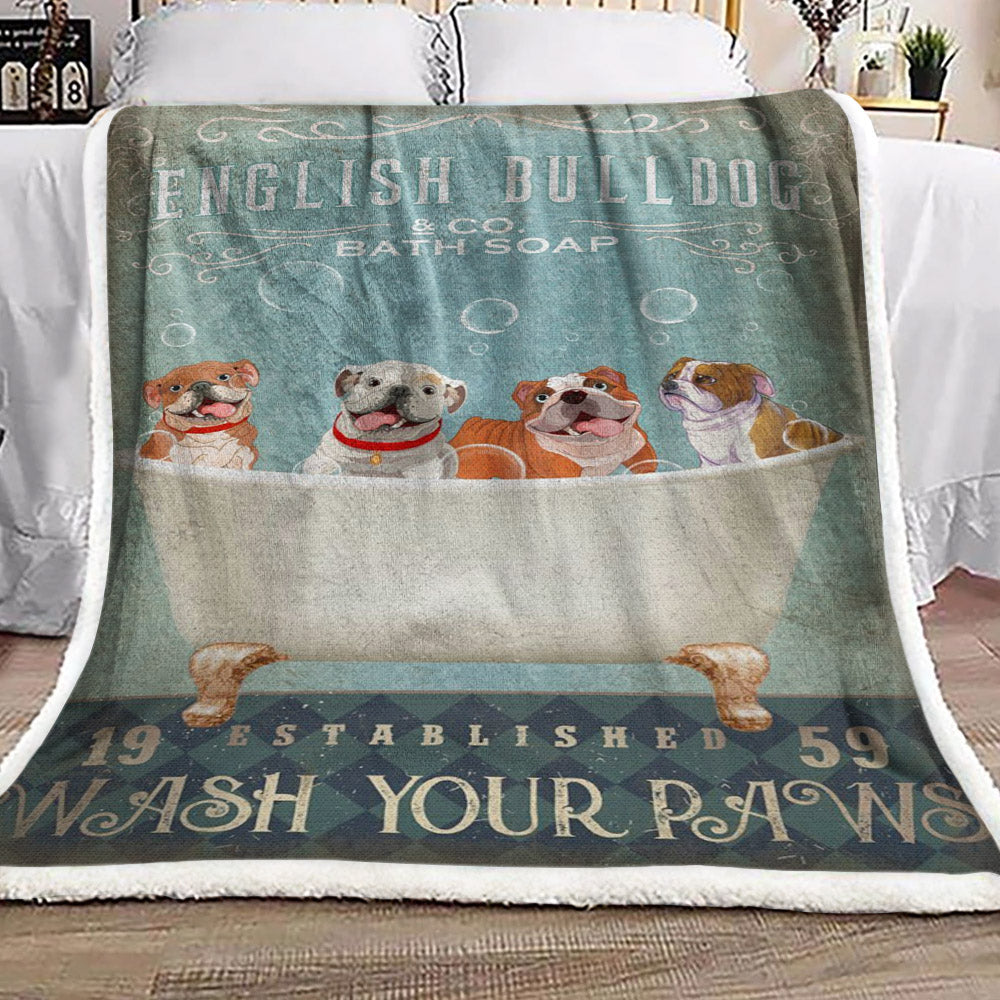 English Bulldog Bath Soap HN1411048F Sherpa Fleece Blanket