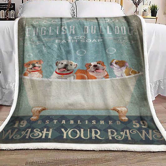 English Bulldog Bath Soap HN1411048F Sherpa Fleece Blanket