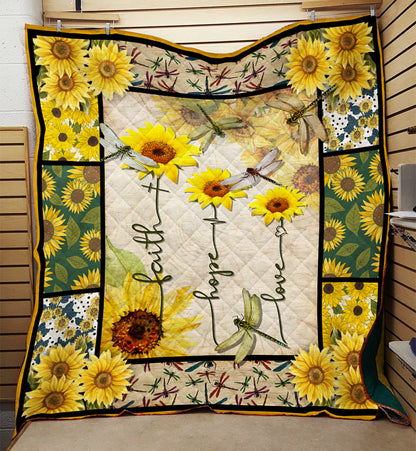 Faith Hope Love Dragonfly Sunflower Art Quilt TM041102