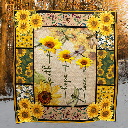 Faith Hope Love Dragonfly Sunflower Art Quilt TM041102