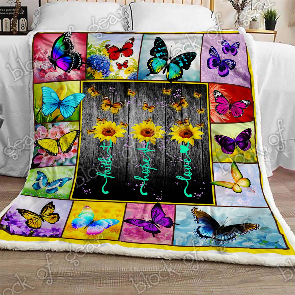 Faith Hope Love Butterfly CL180926MDF Sherpa Fleece Blanket