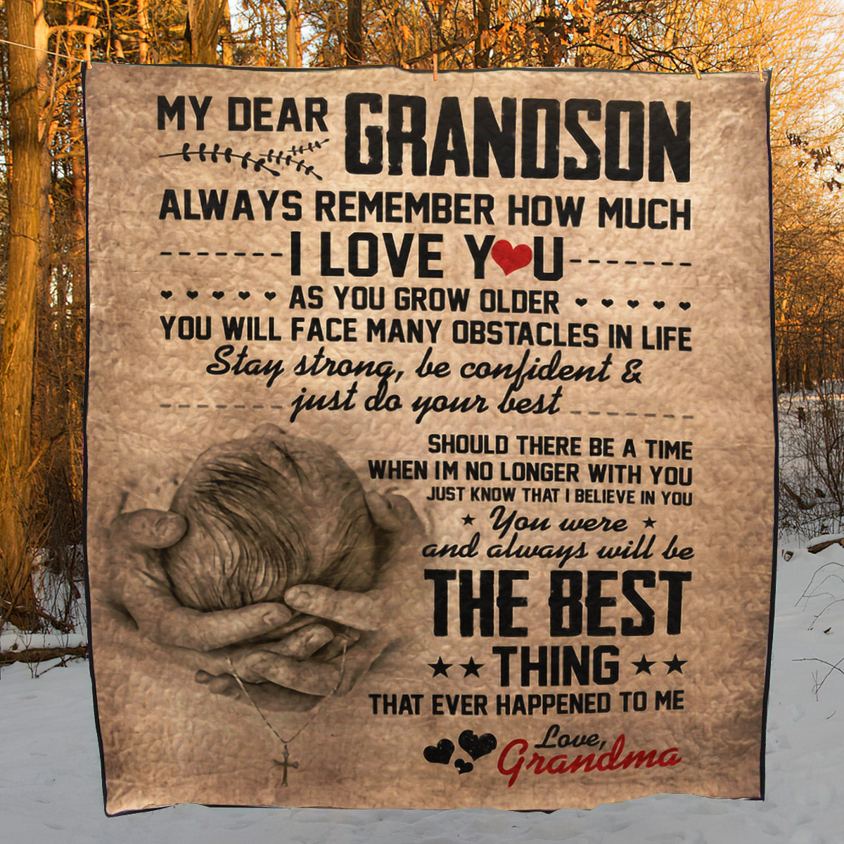 Family My Dear Grandson Love Grandma CL16110518MDQ Quilt Blanket