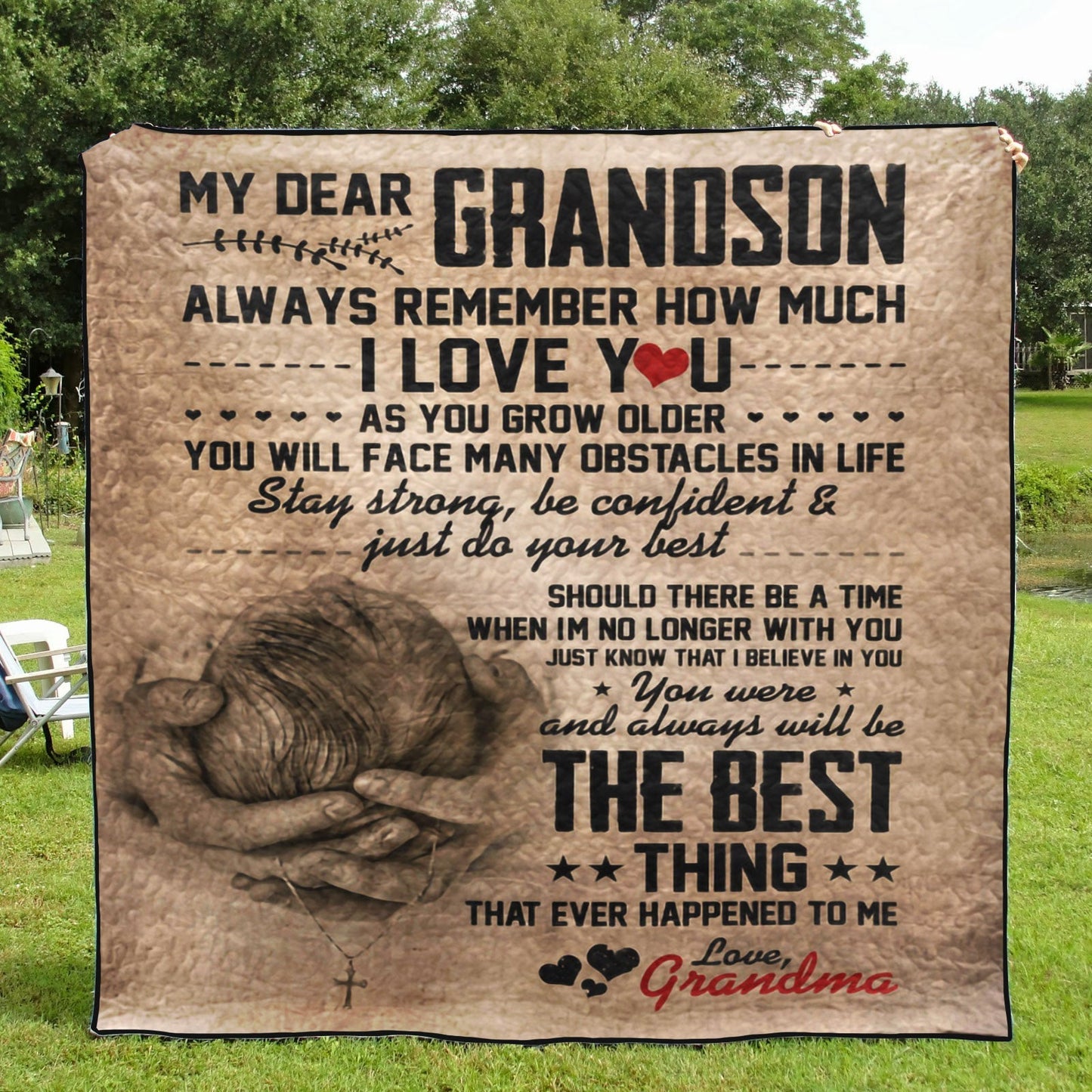 Family My Dear Grandson Love Grandma CL16110518MDQ Quilt Blanket