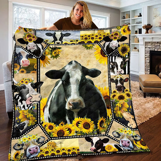 Farmer Sunflower Cow ND271005 Quilt Blanket