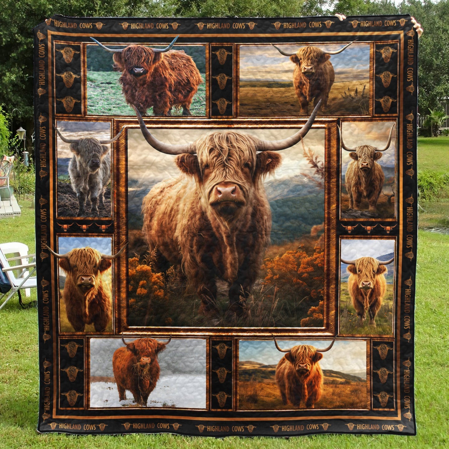 Farmer Highland Cows CL16110135MDQ Art Quilt