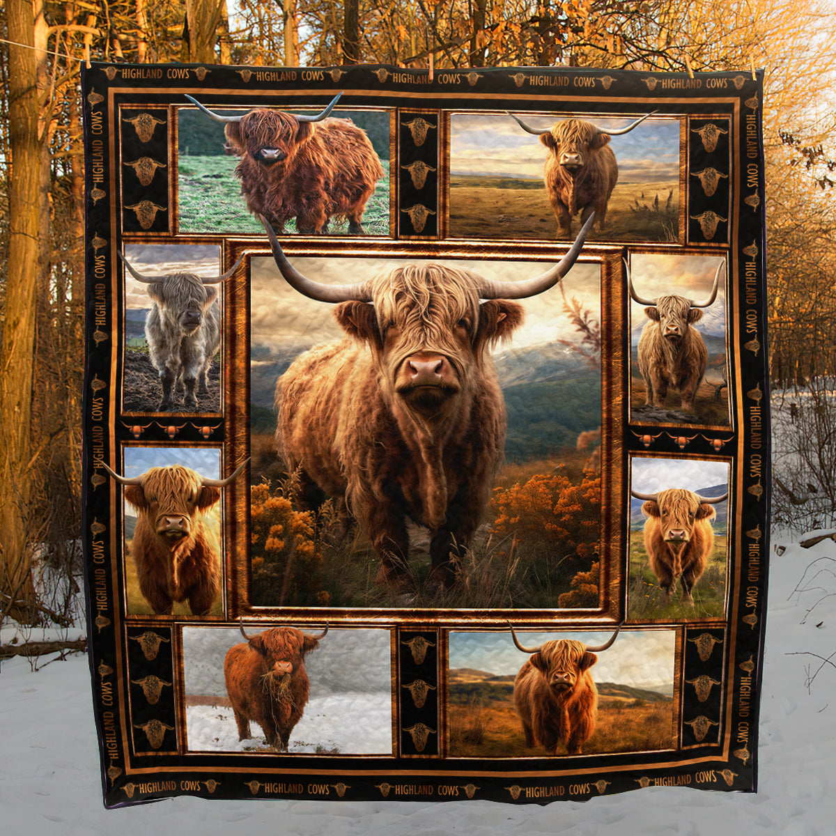 Farmer Highland Cows CL16110135MDQ Art Quilt