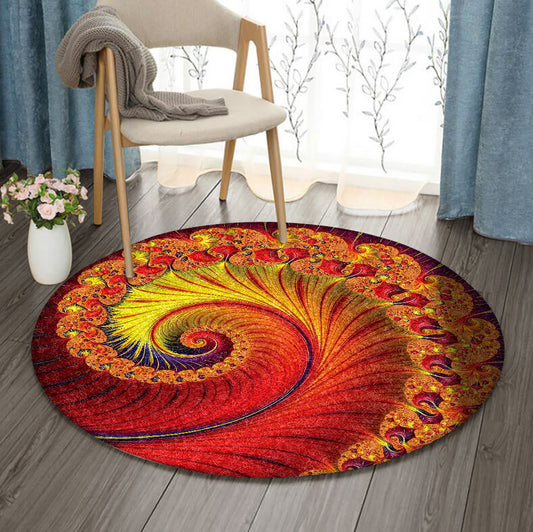 Fibonacci Spiral Art Fractal Red Yellow VD1610108RR Round Area Rug