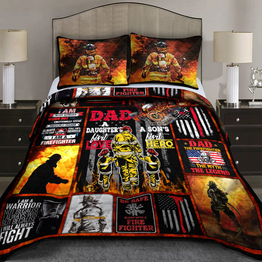 Firefighter Dad A Daughter's First Love, A Son's First Hero  - Happy Father's Day Quilt Bedding Set HN17042304QB