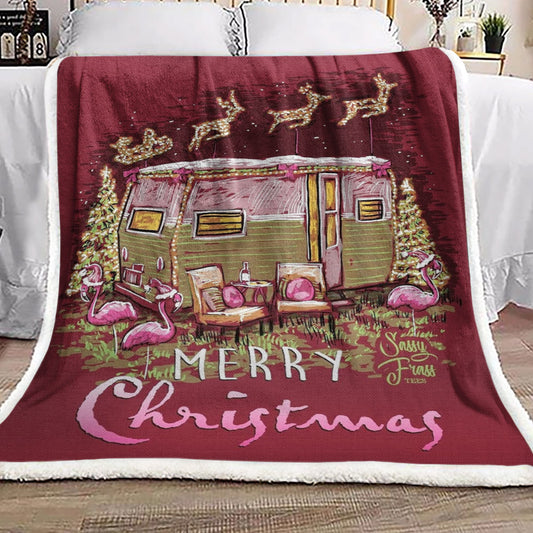 Flamingo Merry Christmas HN2410081F Sherpa Fleece Blanket