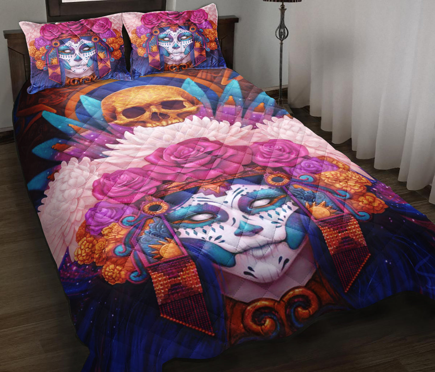 Floral Skull Quilt Bedding Set ND210903