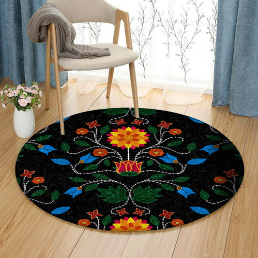 Floral Beadwork QN220810TM Round Area Rug