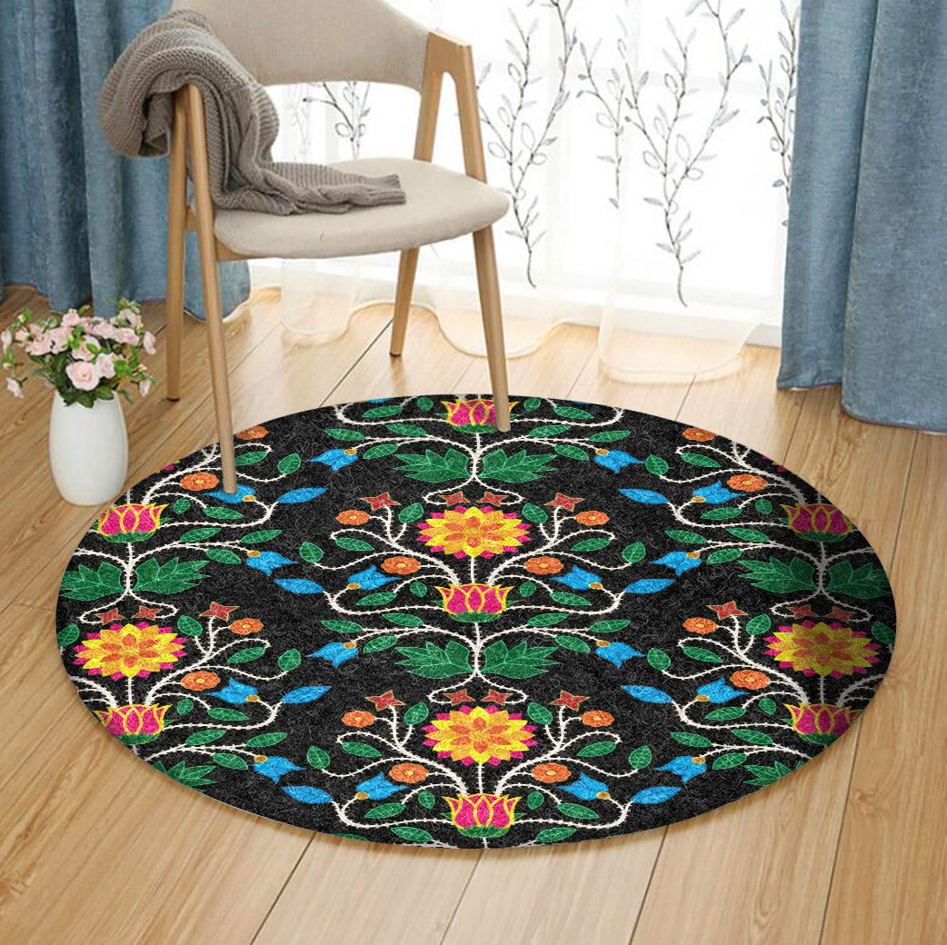 Floral Beadwork TN220813TM Round Area Rug