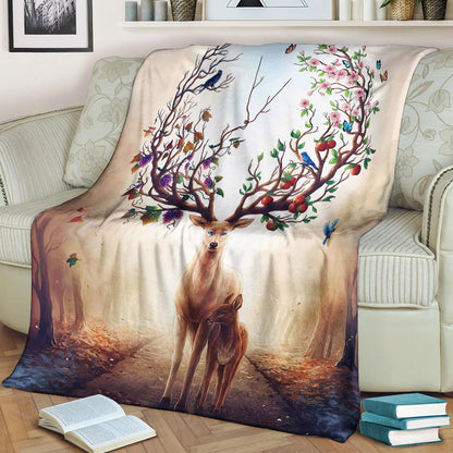 Floral Deer CLP270829 Sherpa Fleece Blanket