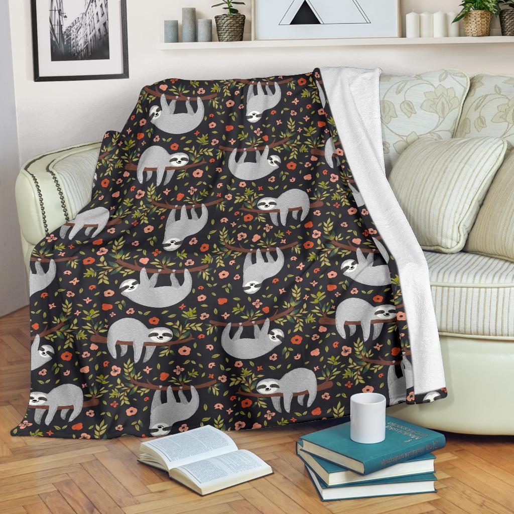 Floral Sloth CL12100476MDF Sherpa Fleece Blanket