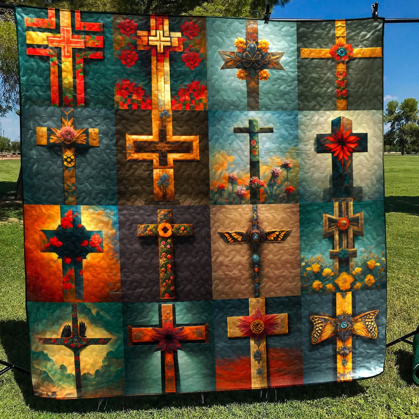 Flower Christian Cross Art Quilt TD220802Y