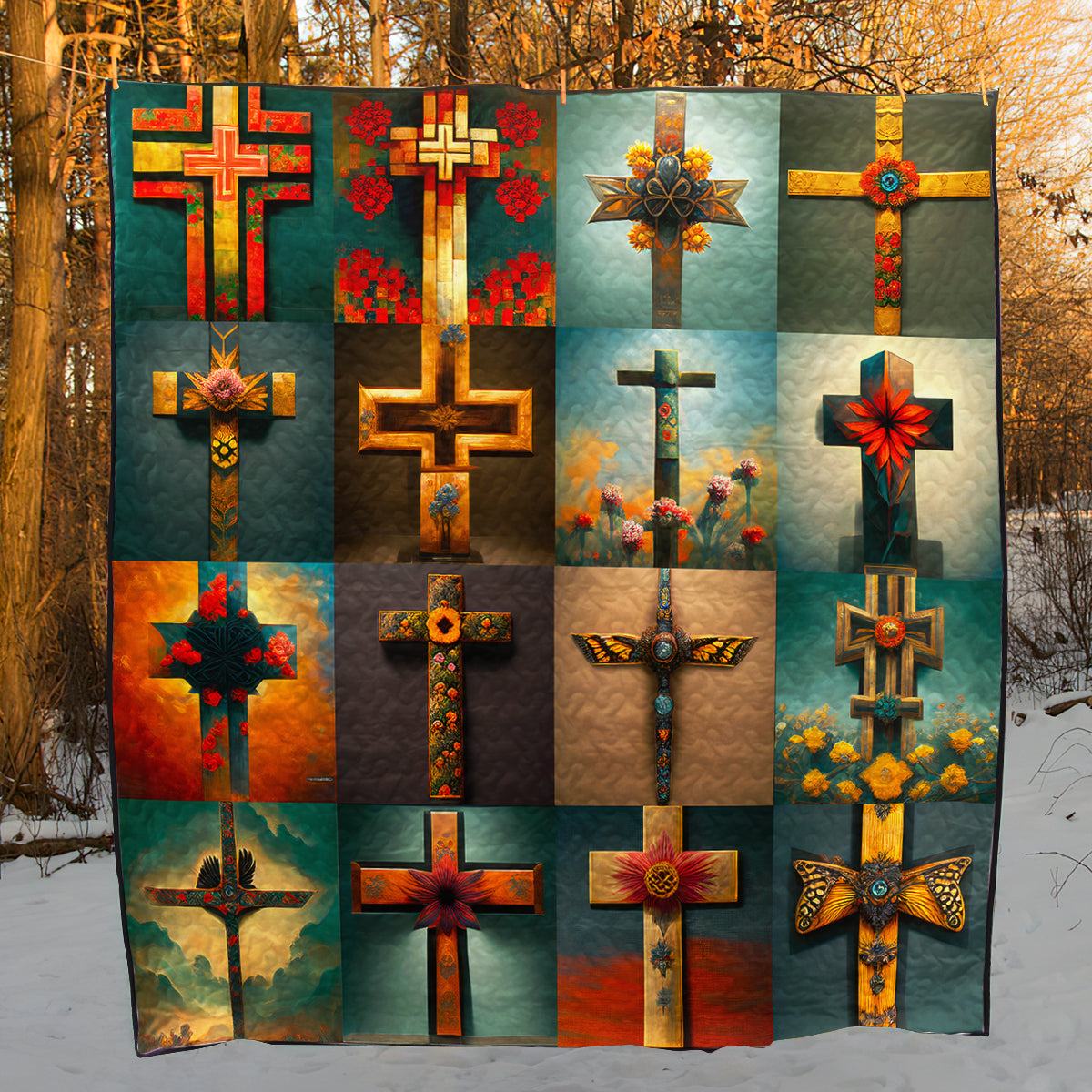 Flower Christian Cross Art Quilt TD220802Y