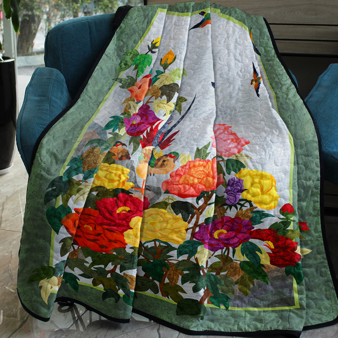 Flower Garden And Hummingbird CLA1410277Q Quilt Blanket