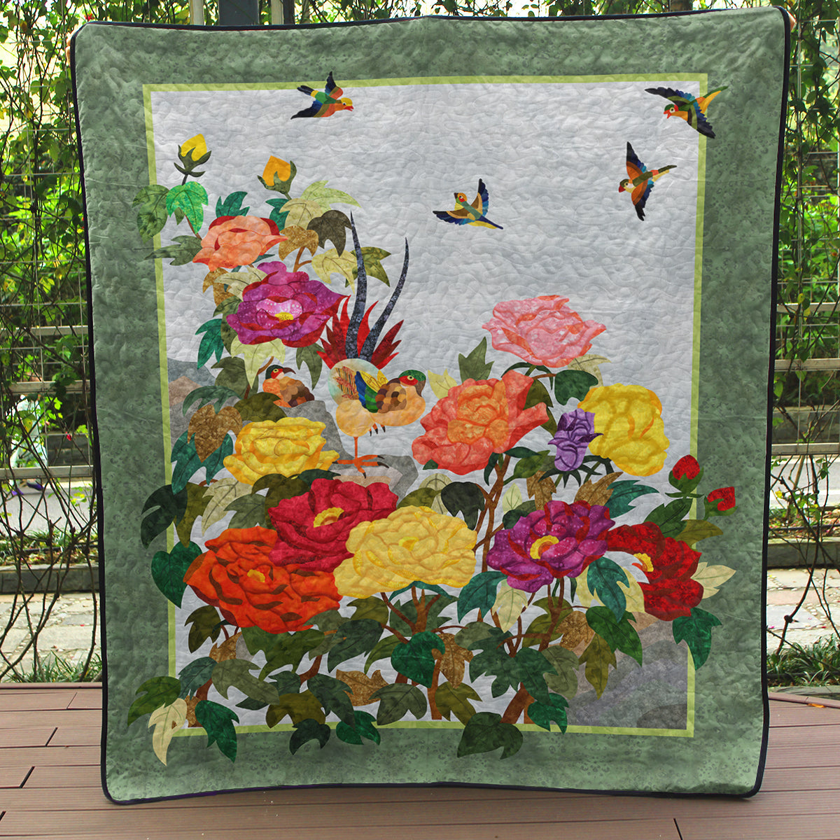 Flower Garden And Hummingbird CLA1410277Q Quilt Blanket