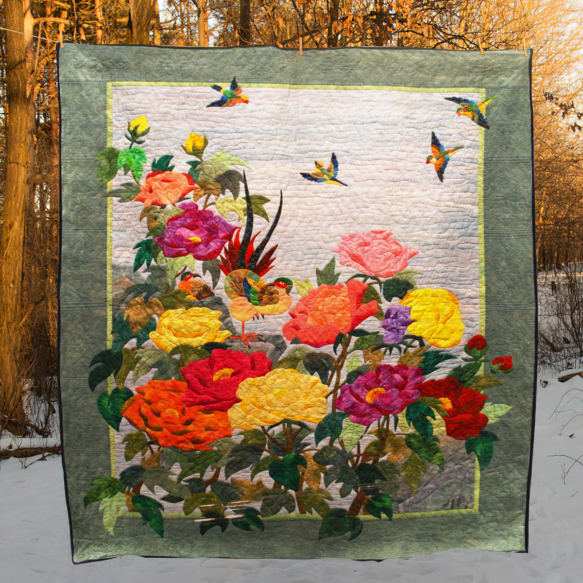 Flower Garden And Hummingbird CLA1410277Q Quilt Blanket