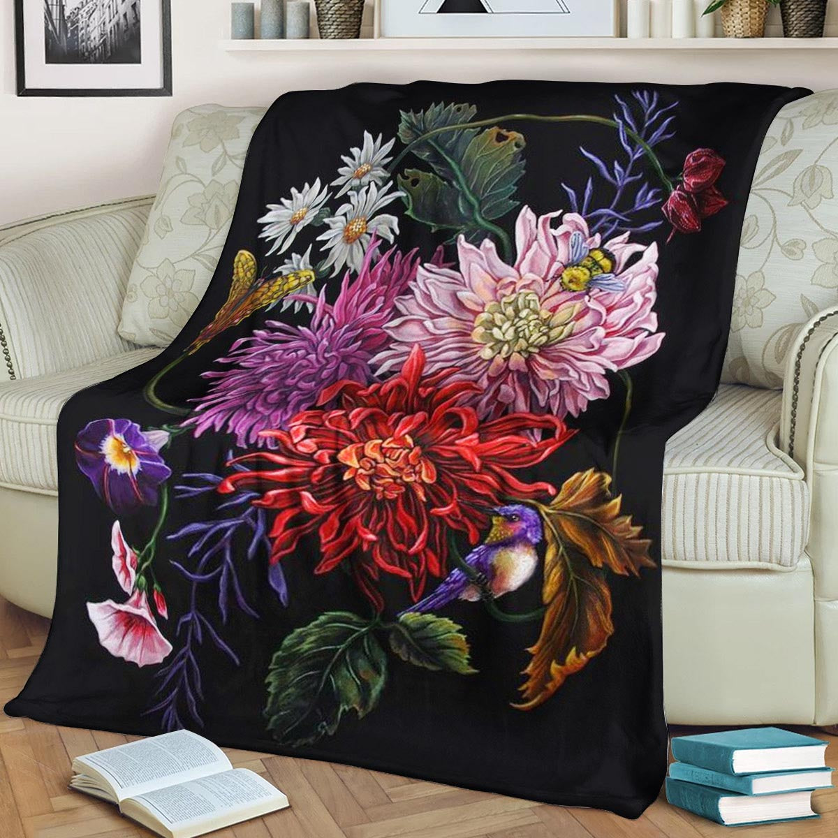Flower HN050978F Sherpa Fleece Blanket
