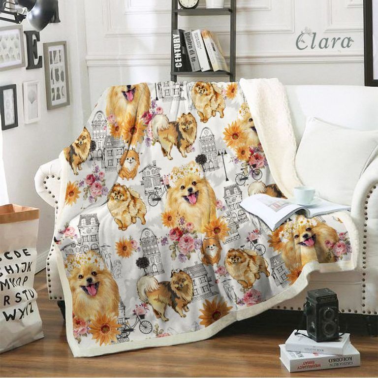 Flower Pomeranian City CL05120149MDF Sherpa Fleece Blanket