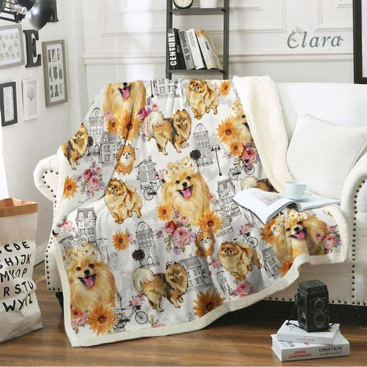 Flower Pomeranian City CL05120149MDF Sherpa Fleece Blanket