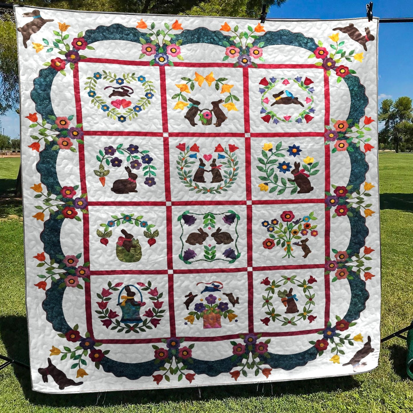 Flowers And Rabbits CLA1710352Q Quilt Blanket