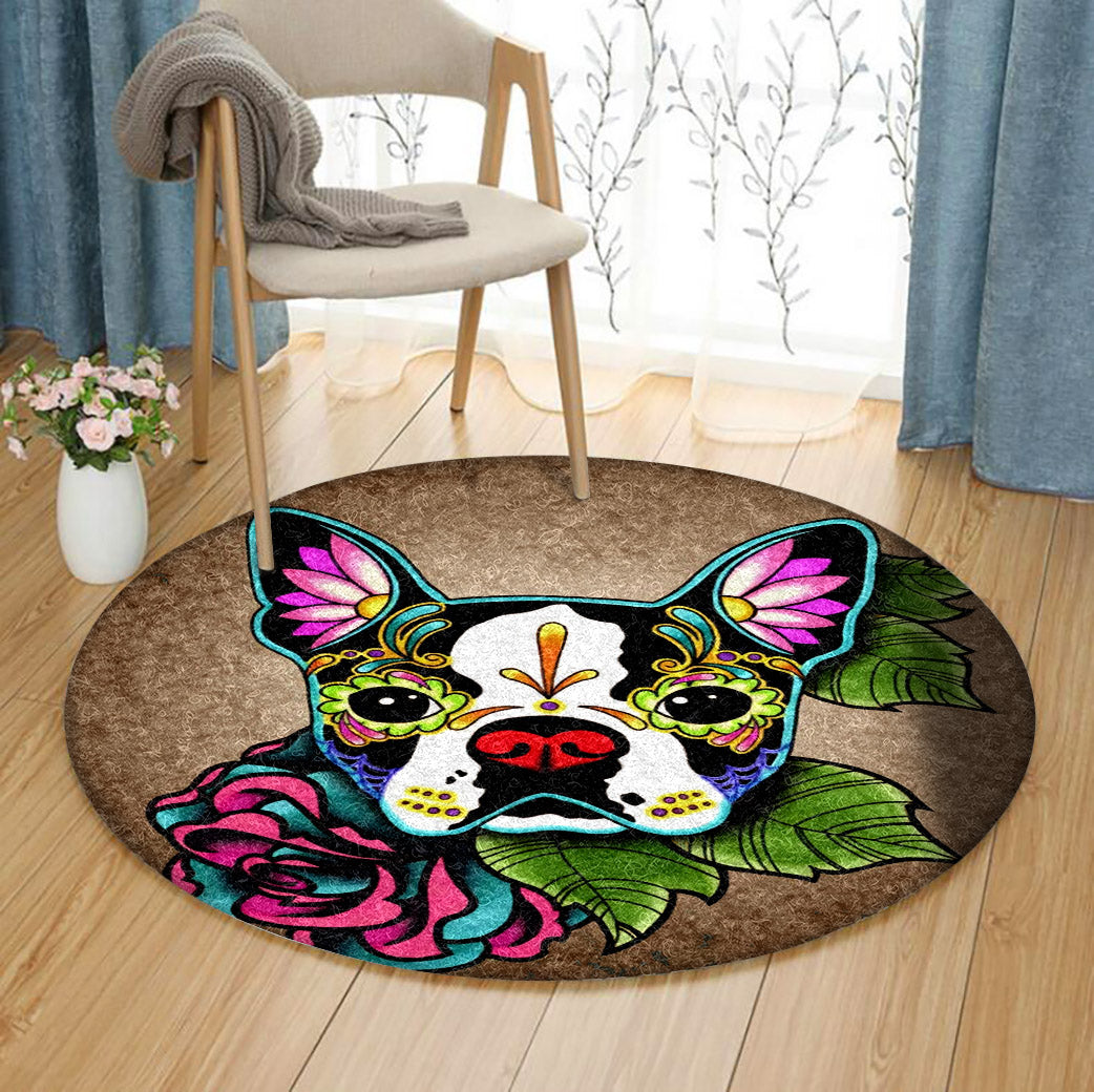 French Bull Dog Day Of The Dead BT120805AA Round Area Rug