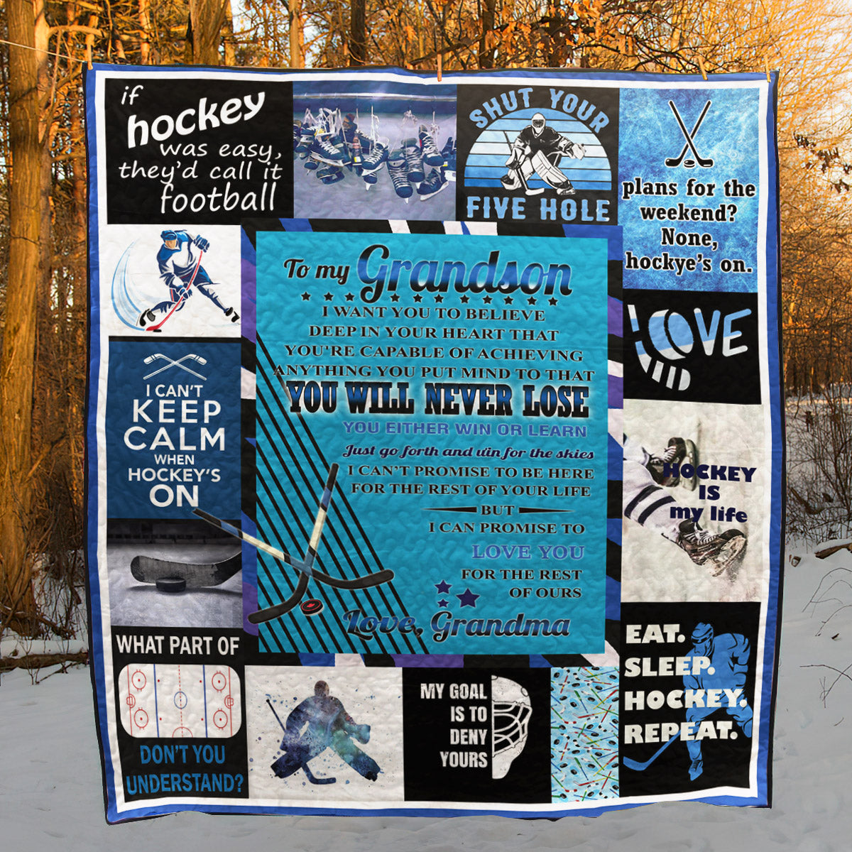 From Grandma To Grandson Ice Hockey CLA06120423Q Quilt Blanket