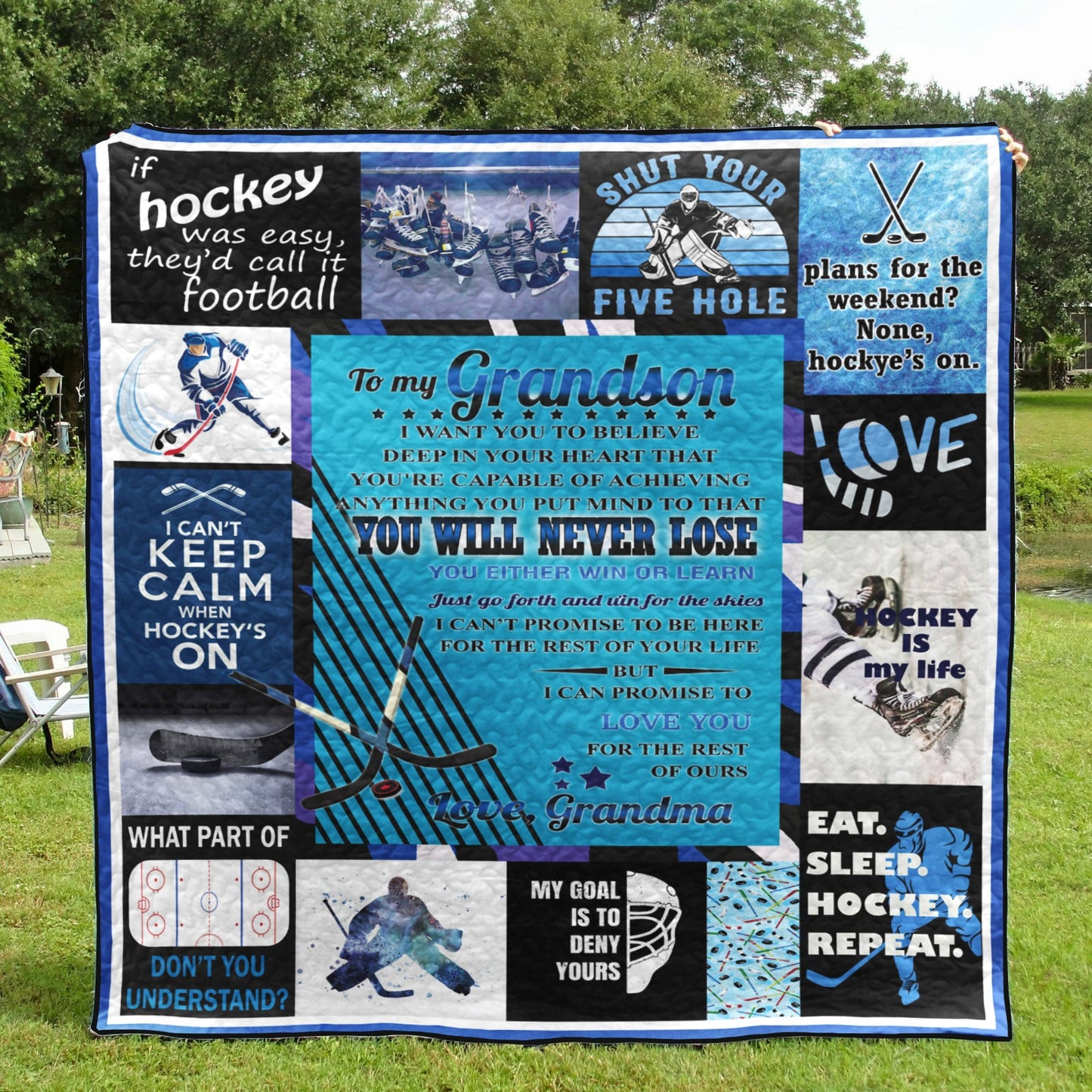 From Grandma To Grandson Ice Hockey CLA06120423Q Quilt Blanket