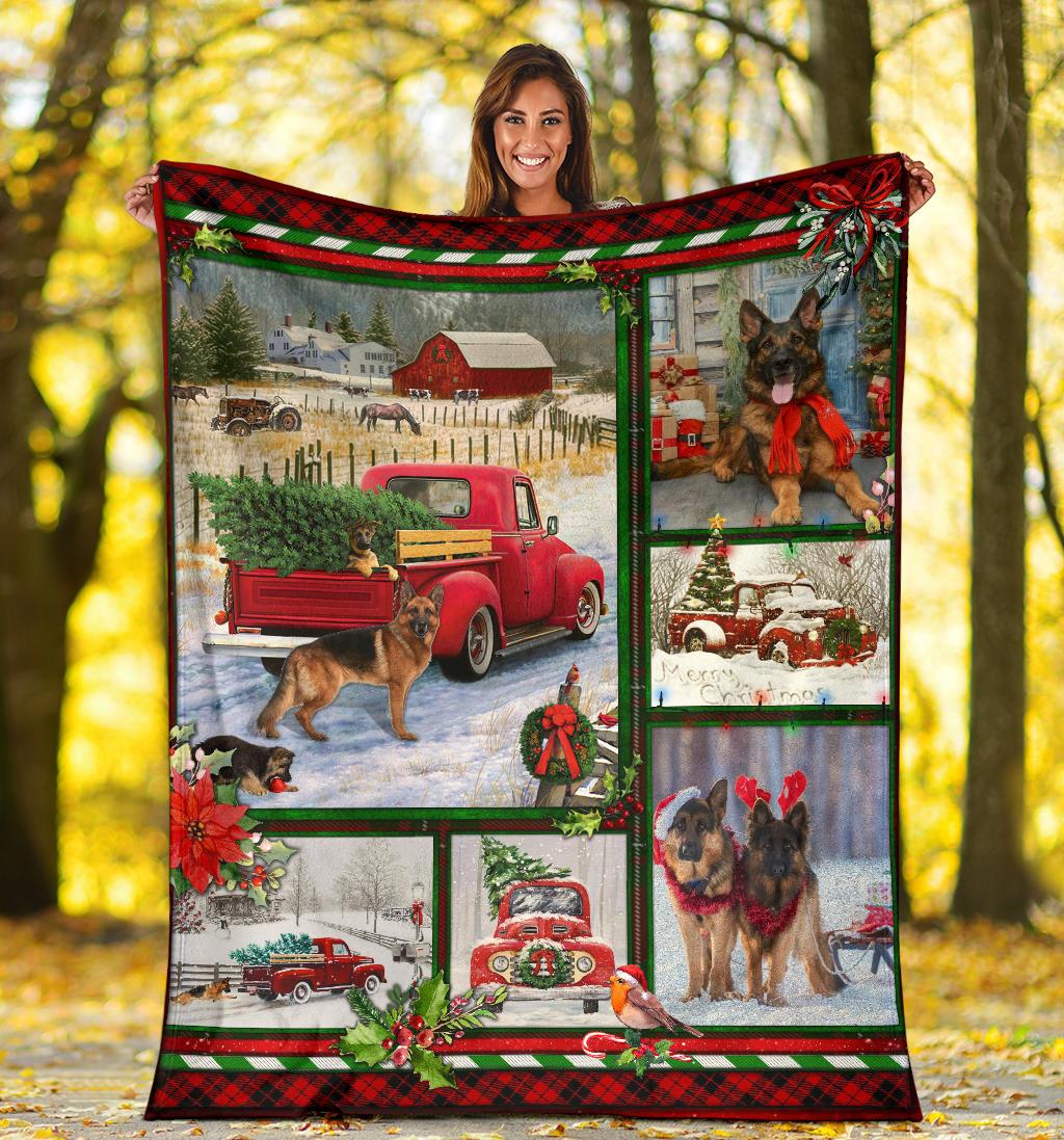 German Shepherd Red Truck Christmas CLM3010253S Sherpa Fleece Blanket