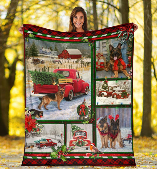 German Shepherd Red Truck Christmas CLM3010253S Sherpa Fleece Blanket