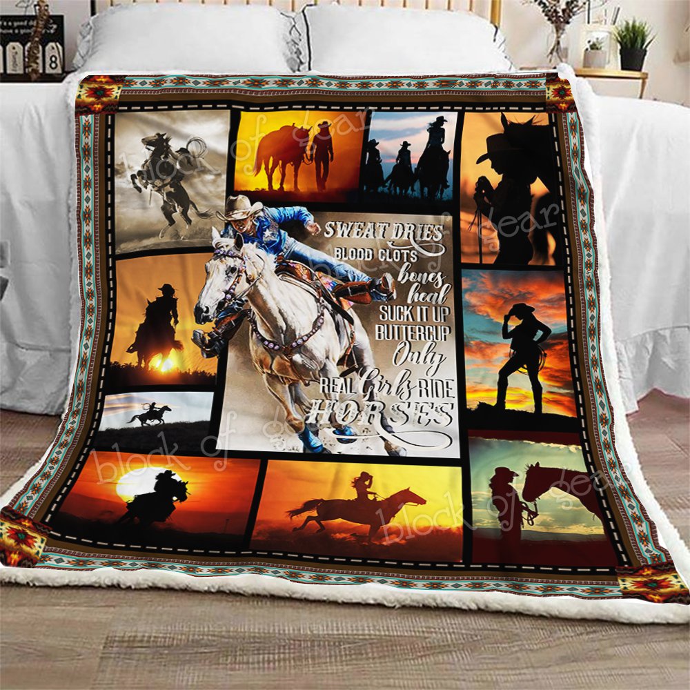 Girl Riding Horse CL301076MDF Sherpa Fleece Blanket