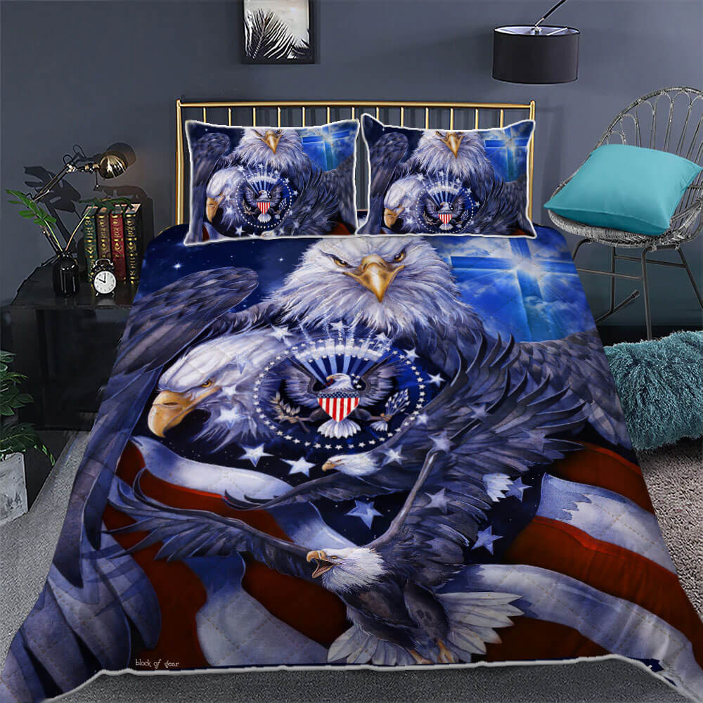 God Bless America Eagle Quilt Bedding Set CLH1609007